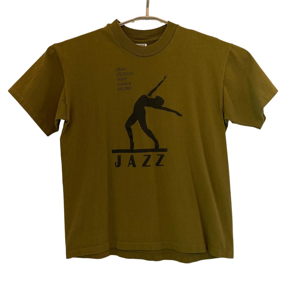 VTG Anvil Dian Clough West Dance Studio Jazz T-Shirt Olive Green Large USA READ